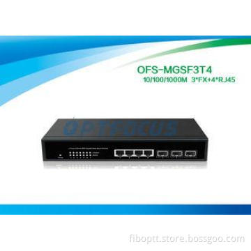 SNMP Managed Media Converter Fiber Optic Switch 3 Port SFP